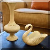 P06. Lenox china bud vase and swan dish. 